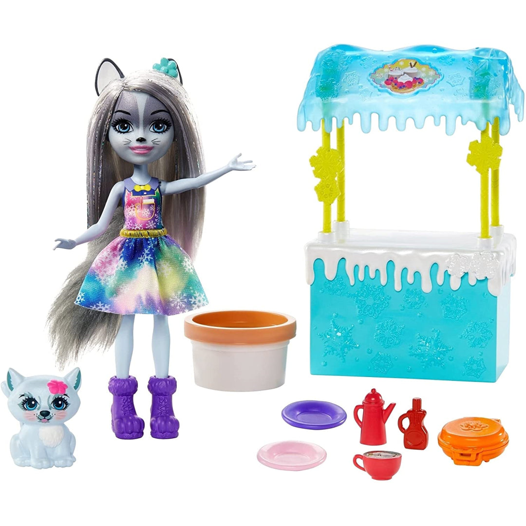 Enchantimals Warmin' Up Cocoa Stand With Hawna Husky & Whipped Cream Figures - Maqio