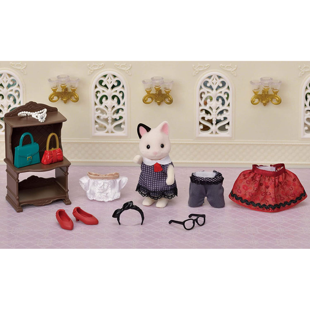 Sylvanian Families Town Girl Tuxedo Cat Fashion Play Set - Maqio