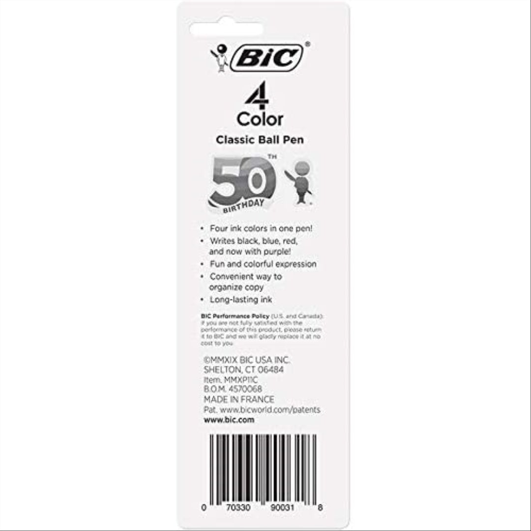BIC 4 Colour Pen Black Blue Red Purple - Maqio