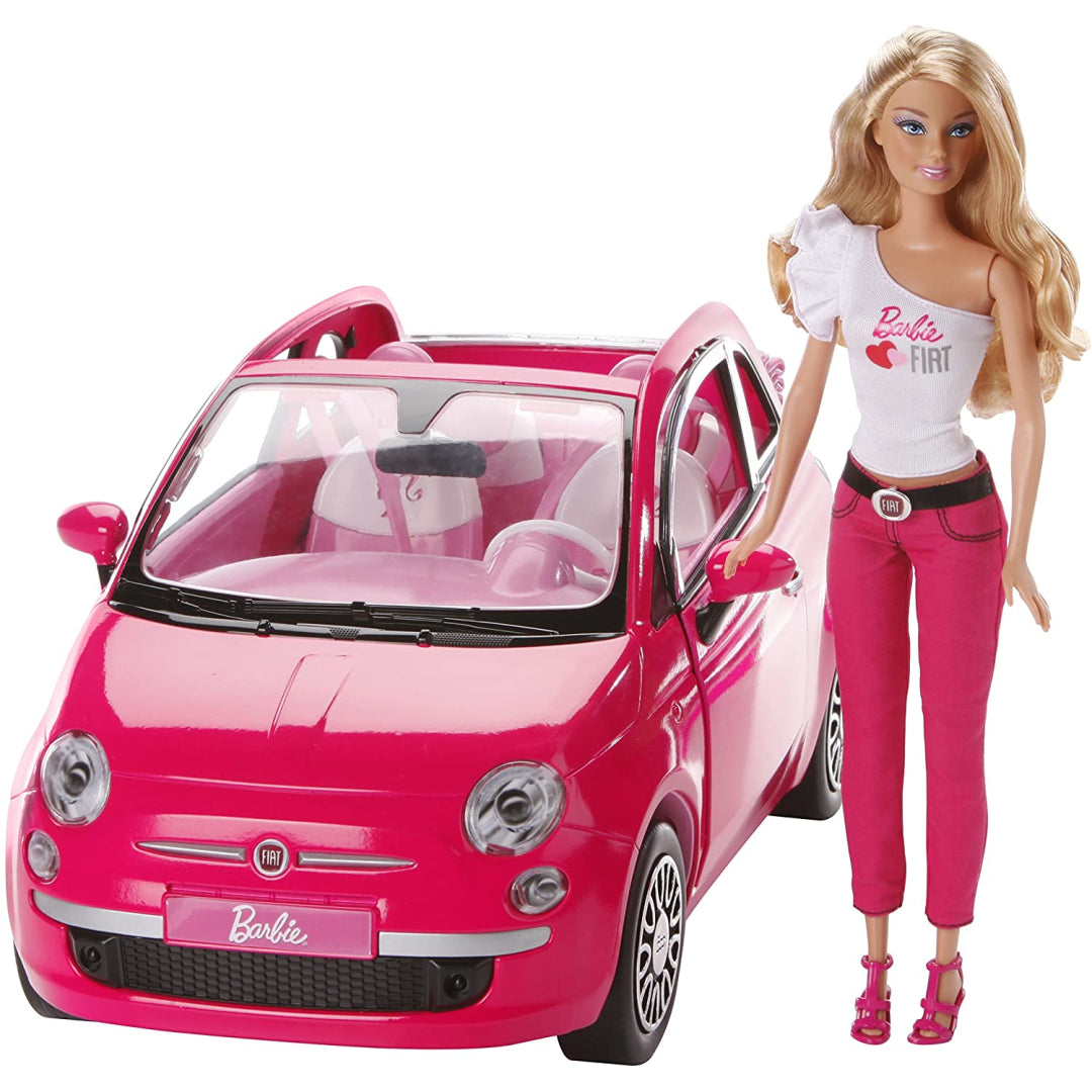 Barbie with Fiat 500 car in Pink - Maqio