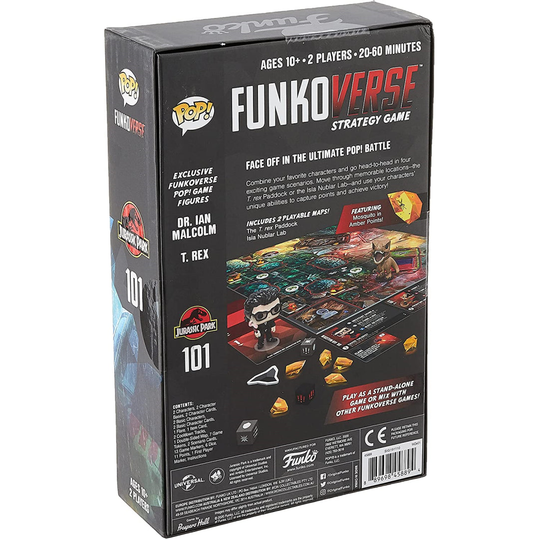 Funko POP Funkoverse Jurassic Park 101 Expand alone game with Dr Ian Malcolm & T Rex Figures - Maqio