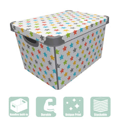 Maqio 22 Litre Plastic Storage IML Print Coloured Stars Décor Box - Maqio