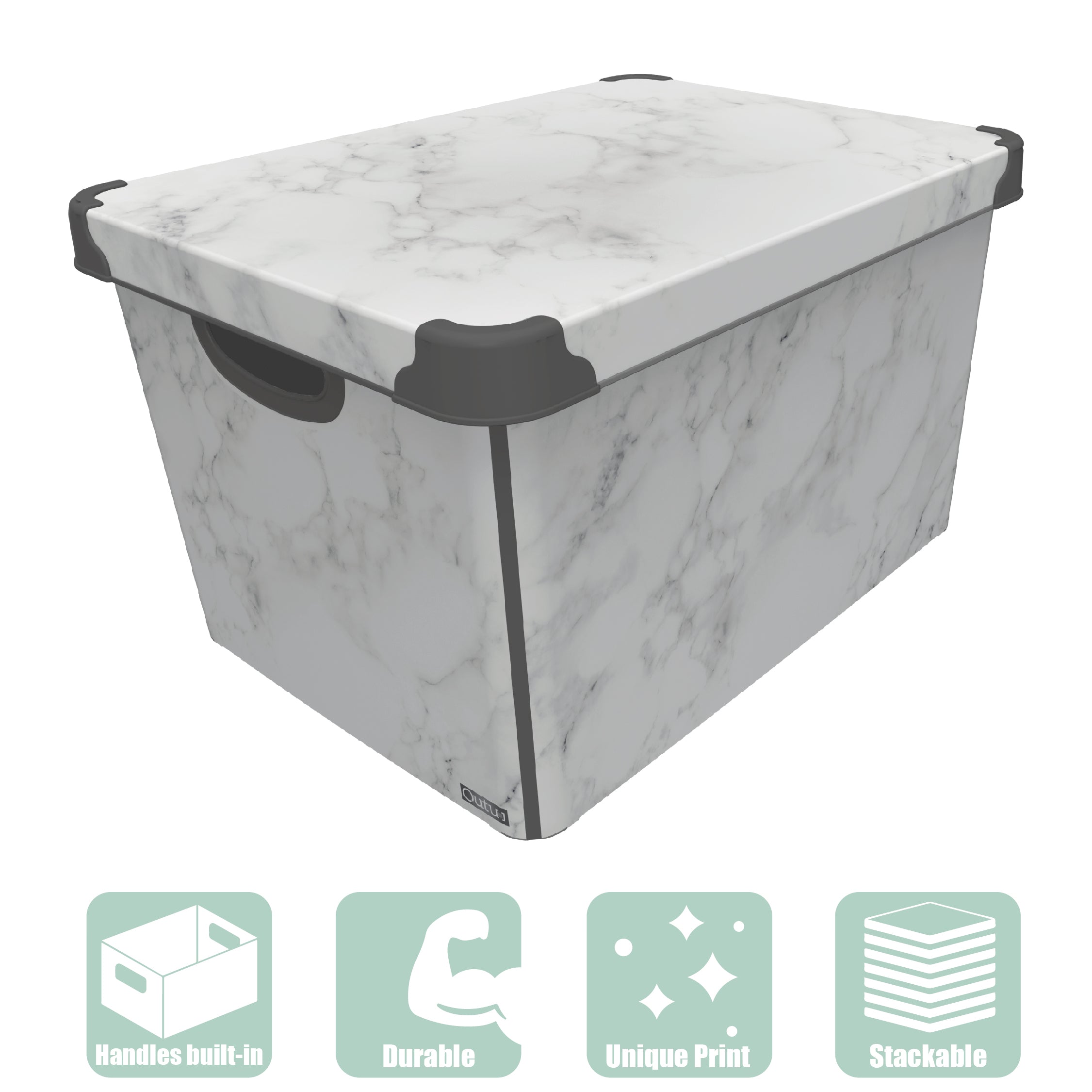 Maqio 22 Litre Plastic Storage IML Print Marble Décor Box - Maqio