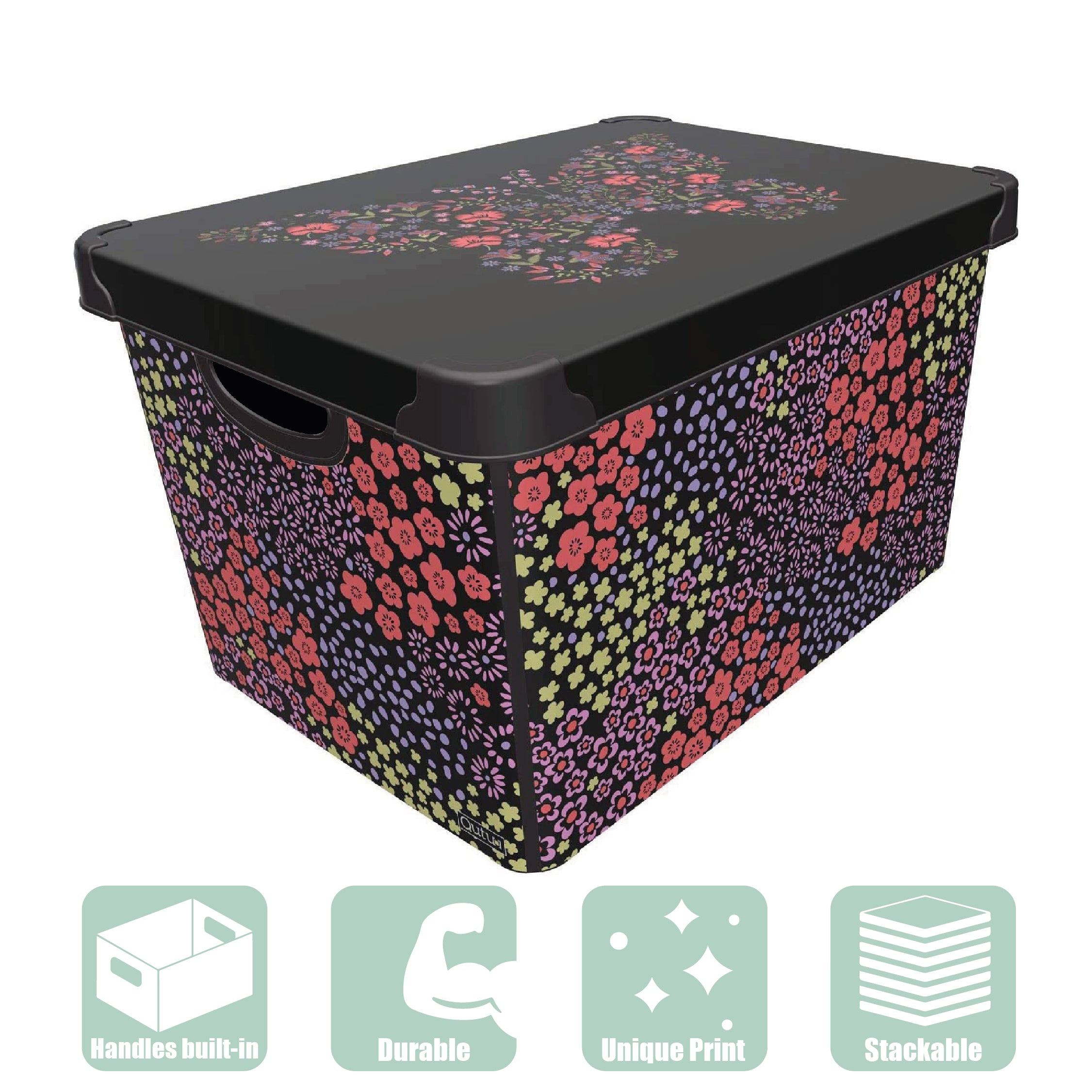 Maqio 22 Litre Plastic Storage IML Print Garden Flowers Décor Box - Maqio
