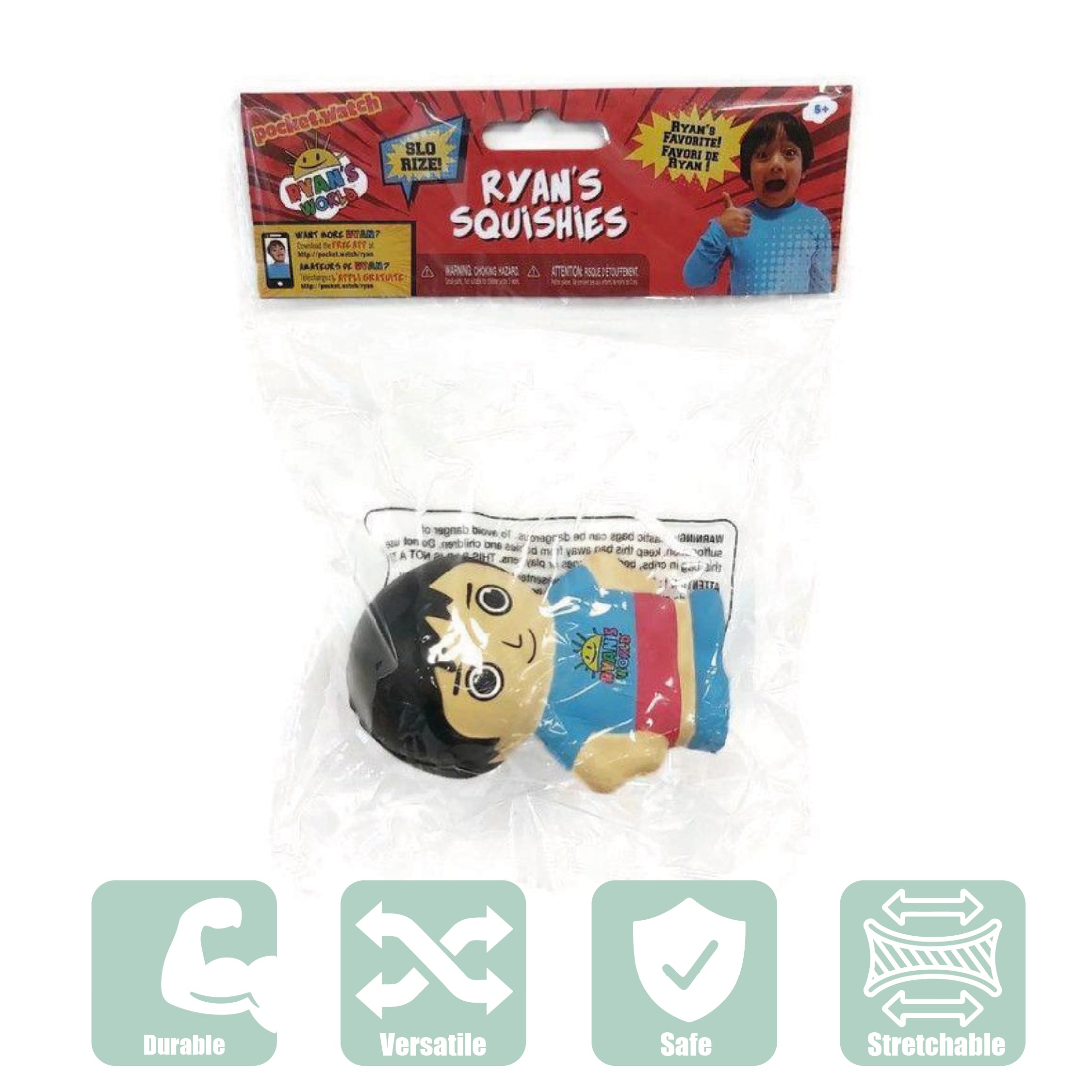 Ryan's World 124755 Soft n' Slo Squishies Ryan in Blue Shirt w/ Logo (401566) - Maqio