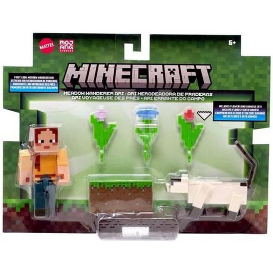 Minecraft Meadow Wanderer Ari and Siamese Cat Figure Pack