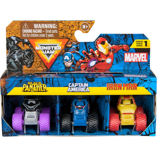 Monster Jam Marvel Mini Jams Thor Black Panther Iron Man Set