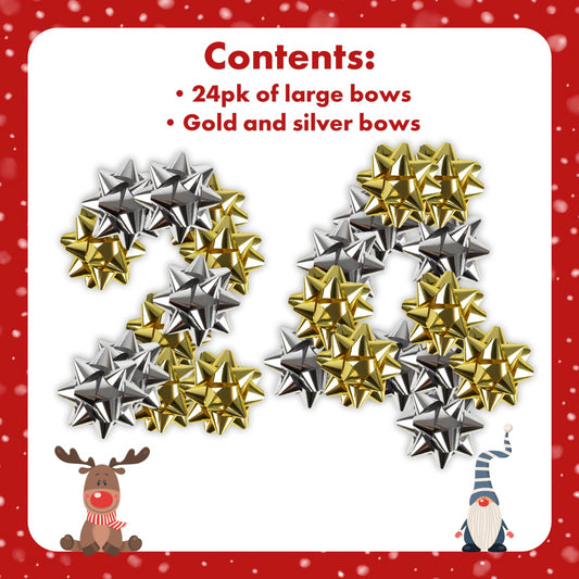 Abeec Christmas Jingle AMZ-0914 24-Large Silver and Gold Bows