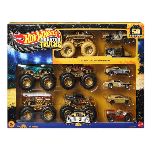 Hot Wheels Monster Trucks Trophy Champions Bigfoot 50th Anniversary Set