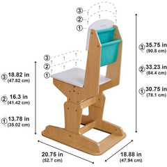 KidKraft Grow Together Pocket Adjustable Desk with Hutch & Chair Natural Colour