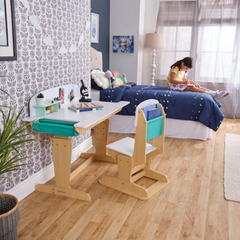 KidKraft Grow Together Pocket Adjustable Desk with Hutch & Chair Natural Colour