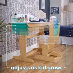 KidKraft Grow Together Pocket Adjustable Desk with Hutch & Chair Natural Colour