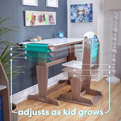 KidKraft Grow Together Pocket Adjustable Desk & Chair - Grey Ash Colour