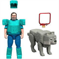 Minecraft Movie Steve in Diamond Armor & Wolf 2 Pack Figures