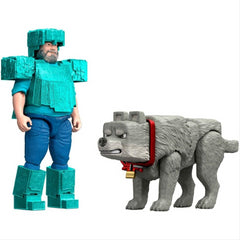 Minecraft Movie Steve in Diamond Armor & Wolf 2 Pack Figures