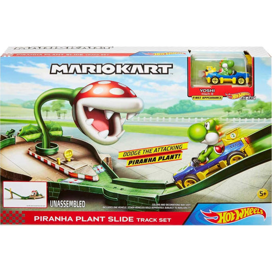 Hot Wheels Mario Kart Piranha Plant Slide Track Set With Yoshi 1:64 Vehicle