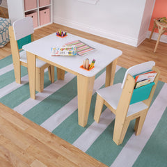 KidKraft Pocket Storage Table & 2 Chair Set in Natural White and Green Colour