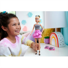 Barbie Fashionista Doll Blonde with Striped Top Pink Skirt 65th Anniversary