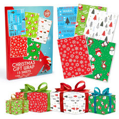 Abeec Christmas Gift Wrap 15 Sheets Festive Wrapping Paper Pack