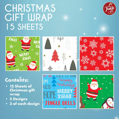 Abeec Christmas Gift Wrap 15 Sheets Festive Wrapping Paper Pack