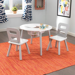 KidKraft Round Storage Table & 2 Chair Set in Grey and White for Playrooms