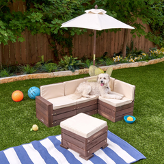 KidKraft Outdoor Sectional Sofa Ottoman & Umbrella Set in Bear Brown Colour