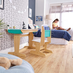 KidKraft Grow Together Pocket Adjustable Desk & Chair Set in Natural & White Colour
