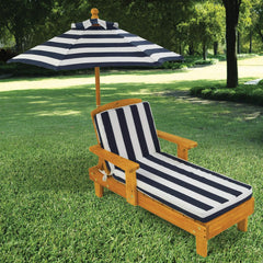 KidKraft Outdoor Wooden Chaise Garden Sun Lounger with Umbrella for Kids