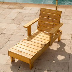 KidKraft Outdoor Wooden Chaise Garden Sun Lounger with Umbrella for Kids