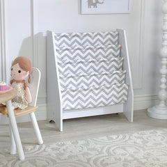 KidKraft White Sling Bookshelf in Grey and White Pattern for Kids