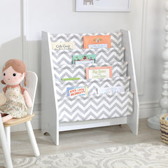 KidKraft White Sling Bookshelf in Grey and White Pattern for Kids