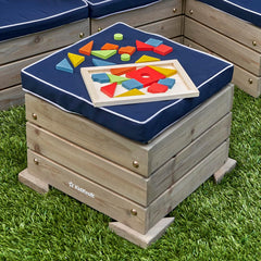 KidKraft Outdoor Sectional Sofa Ottoman & Umbrella Set in Barnwood Grey Colour
