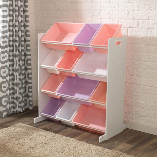 KidKraft Sort It and Store It Bin Unit Toy Organiser in White & Pastel
