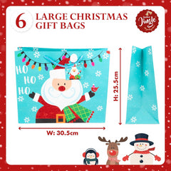 Abeec Christmas Jingle 6 Large Horizontal Christmas Gift Bags Set