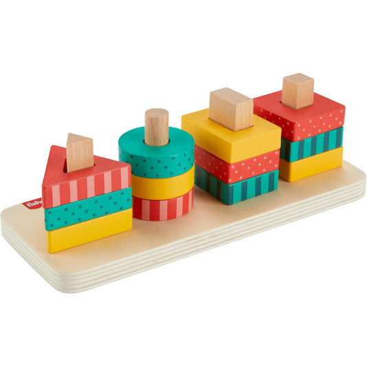 Fisher-Price Toddler Sorting Toy Wooden Shape Stacker 13 Wood Pieces