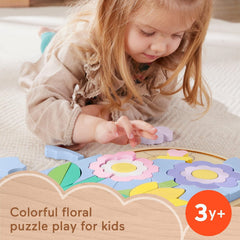 Fisher-Price Wooden Flower Puzzle Blocks Toy with 37 Pieces