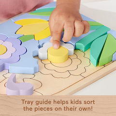 Fisher-Price Wooden Flower Puzzle Blocks Toy with 37 Pieces