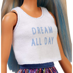 Barbie Fashionista Doll Platinum Blonde Hair & Purple Stripe Skirt