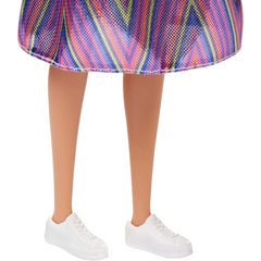 Barbie Fashionista Doll Platinum Blonde Hair & Purple Stripe Skirt