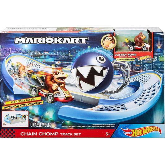 Hot Wheels Mario Kart Chain Chomp Track Set With Donkey Kong 1:64 Vehicle