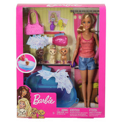 Barbie Doll Blonde and Playset with 3 Puppies