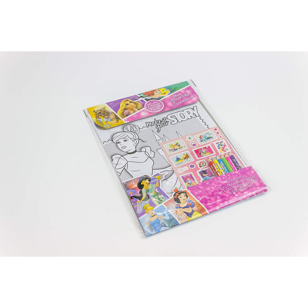 Disney princess colouring set 6 pencils themed pages stickers kids Gift - Maqio