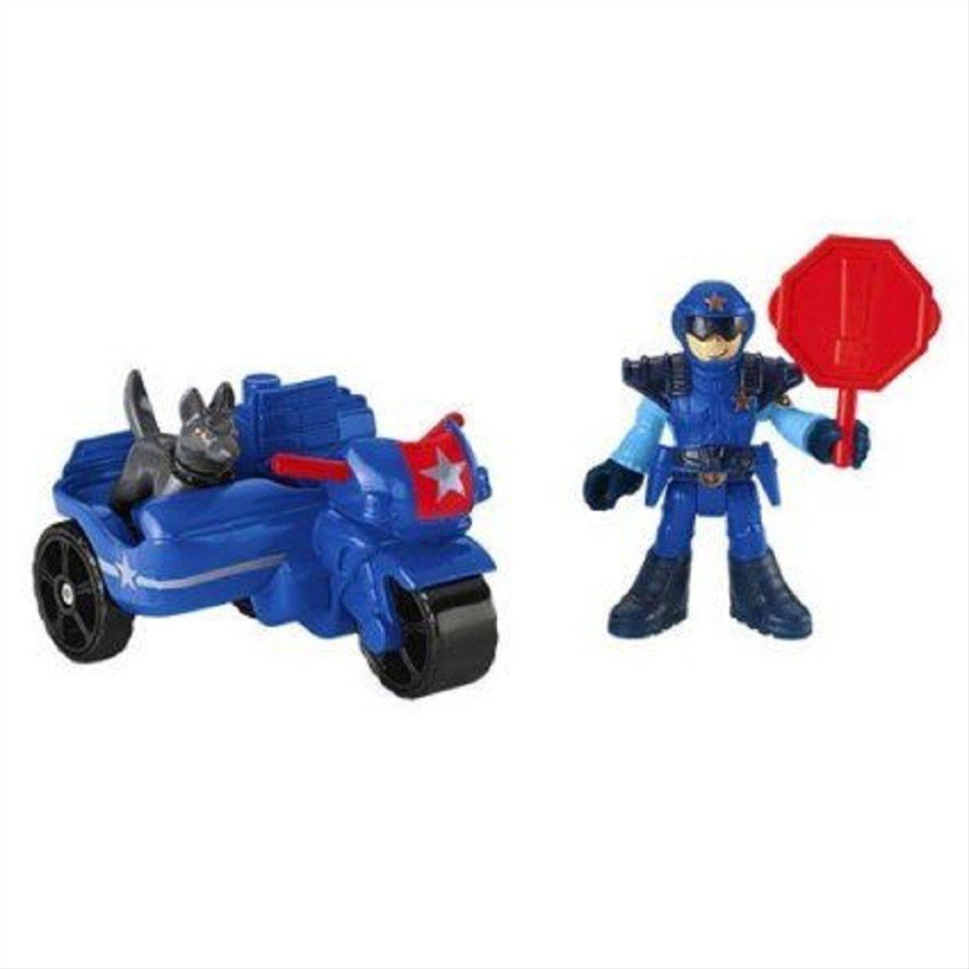 Fisher Price Y2799/X7617 Imaginext City Police Figure with Motorcycle and Dog Pl - Maqio