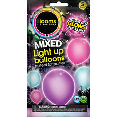 Illooms LED Balloons Light Up Balloons Pink,Purple, Blue Pack of 5 - Maqio