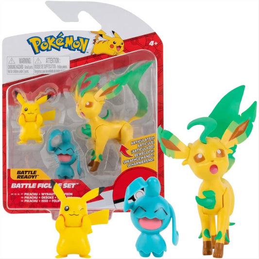 Pokemon Battle Figures 7cm 3 Pack Pikachu Wynaut & Leafeon