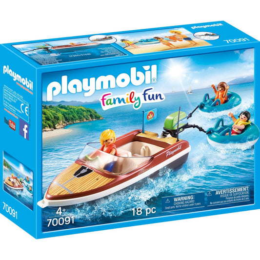 Playmobil 70091 Family Fun Campsite Floating Speedboat with Tube Riders - Maqio