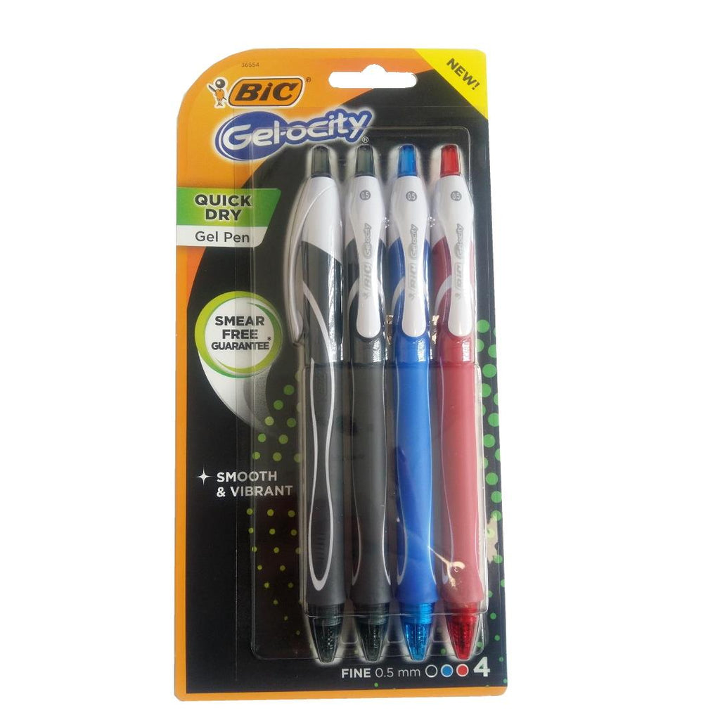 Bic Gel-ocity Smear Free Fine 0.5mm Colour Gel Pens 4 Pack - Maqio
