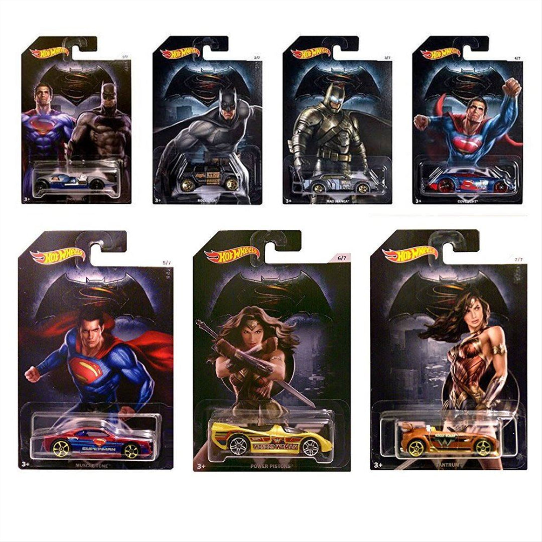 Hot Wheels Batman V Superman Dawn of Justice COMPLETE Set of 7 Diecast Collectible Vehicles - Maqio