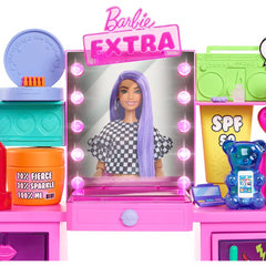 Barbie Extra Doll & Vanity Playset with Exclusive Doll Pet Puppy 45+ Pieces