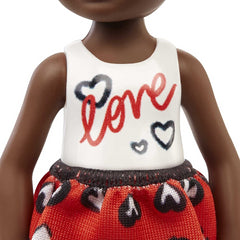 Barbie Chelsea Doll 6-inch Brunette Wearing Skirt with Heart Print and Shoes